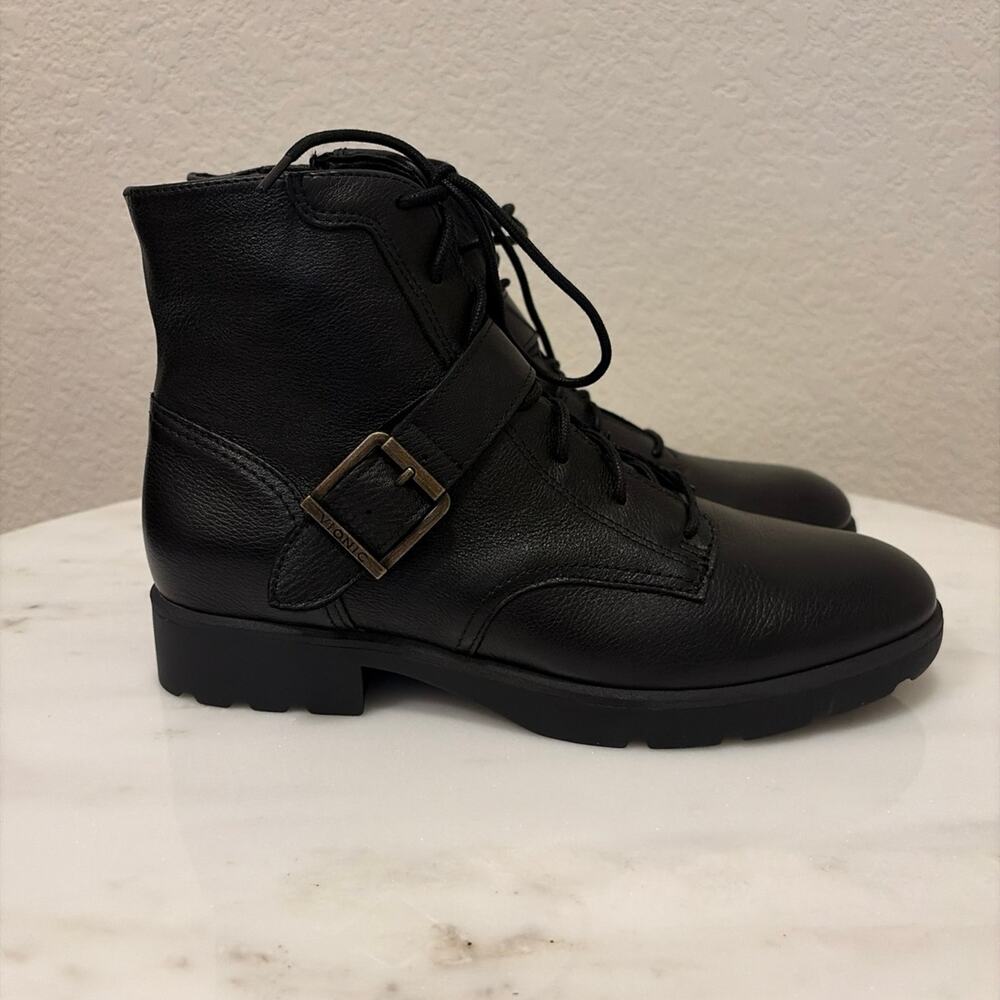 Vionic Catina Black Leather Lace Up Boots